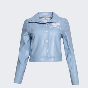 Elegant Light Blue Leather Jacket